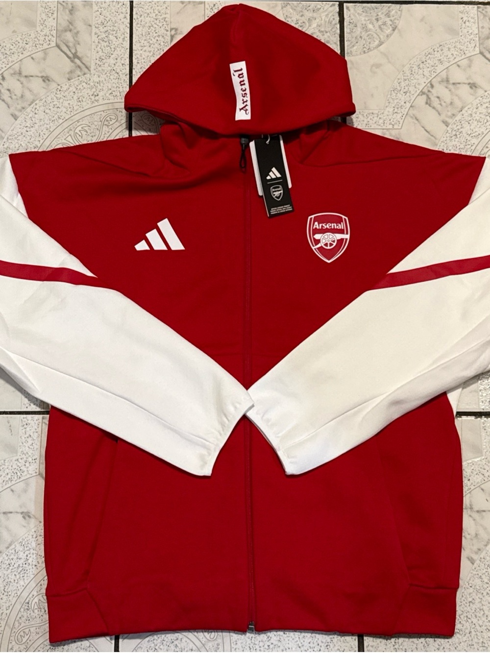 New Adidas Arsenal Z.N.E. Anthem Hooded Jacket Red White Mens Size Medium JM9409